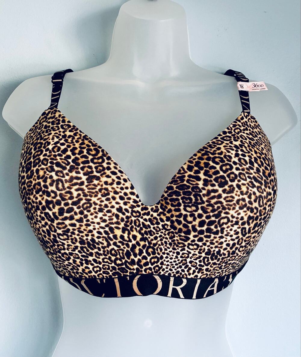 Victoria's Secret T-Shirt Lined Wireless Bra Animal Print Exploded Logo 36DD